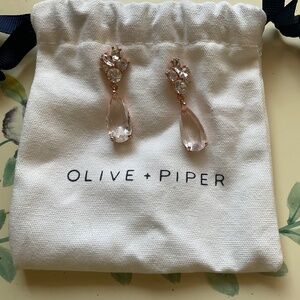 Olive Piper earrings, clear stones, rose gold.
